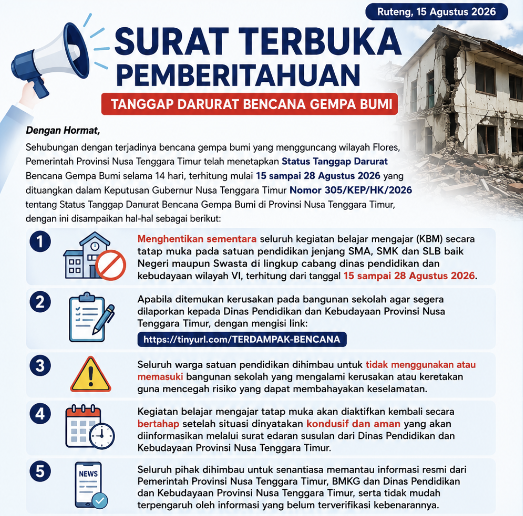 Surat Pemberitahuan Tanggap Darurat Bencana Gempa Bumi
